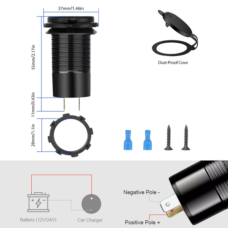 QC 3.0 USB Port 12V USB Port PD QC 4.0 Type C Car Charger Socket with ON Off Switch2