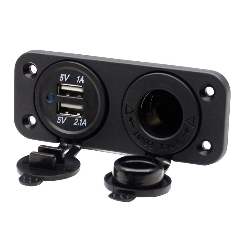 12V Waterproof Panel Mounting Dual Car Cigarette Lighter Socket 3.1A USB Chargers