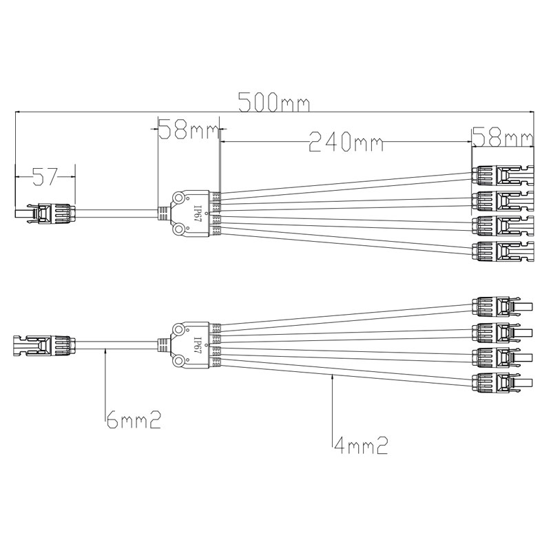 New item 1500V Y Branch Extra Long Solar Panel Parallel 4 in 1 M/FFFF and F/MMMM extension cable Connectors3