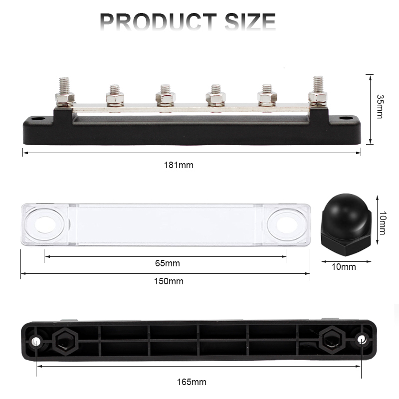 6 Terminal Bus Bar Ground Power Distribution Terminal Block Bus Bar with Cover for Auto Marine Car Pickup Trailer RV Boat3