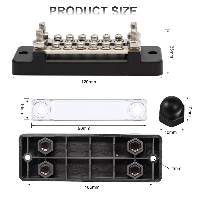 12-Gang BusBar with Cover 6 Terminal Bus Bar 150 A with Cover Power Distribution Terminal Block2