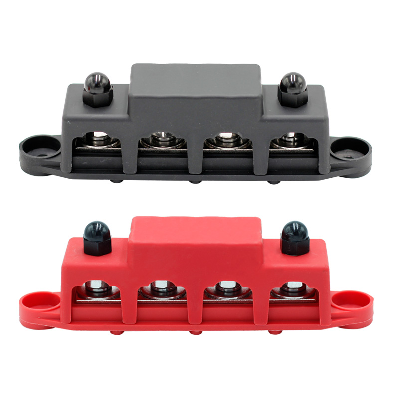 250A 12V Bus Bar 3/8" Power Distribution Block 4 Studs Junction Block Automotive Marine Battery Busbar Terminal Block with Cover3