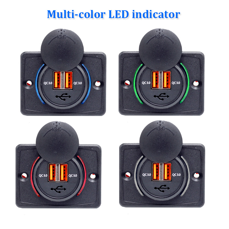 DC 12V 24V Dual QC3.0 USB Socket Panel Mount Bus Accessories Electric Car USB Socket Charger3