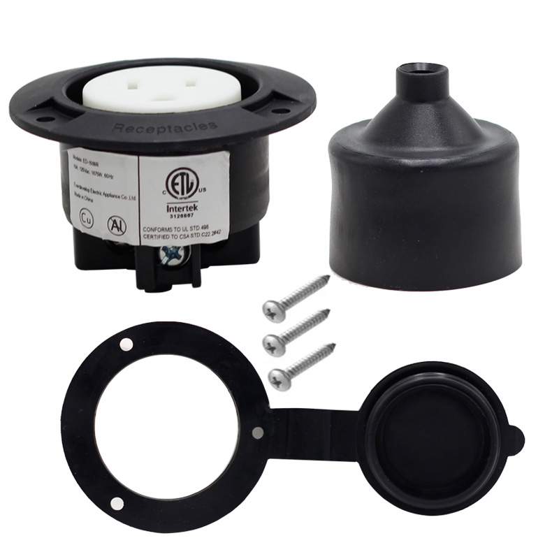 15 Amp 125 Volt Power Inlet Black 3 Wire Nema 5-15 Straight Blade Flanged RV Shore Power socket Receptacle3