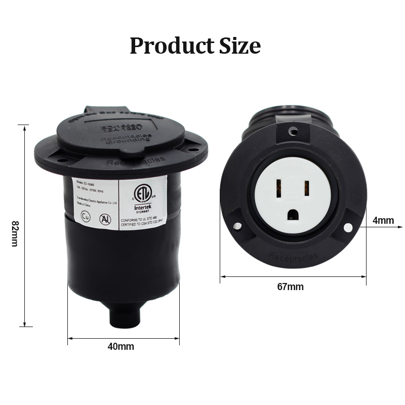 15 Amp 125 Volt Power Inlet Black 3 Wire Nema 5-15 Straight Blade Flanged RV Shore Power socket Receptacle2