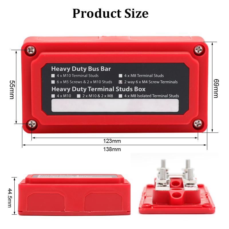 Heavy Duty 100A Bus Bar Power Distribution Terminal Block Copper Electric Bus Bar With 4X M6 Terminal Studs For Car Boat2
