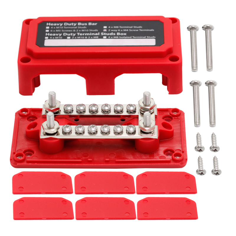 Heavy Duty 100A Bus Bar Power Distribution Terminal Block Copper Electric Bus Bar With 4X M6 Terminal Studs For Car Boat3
