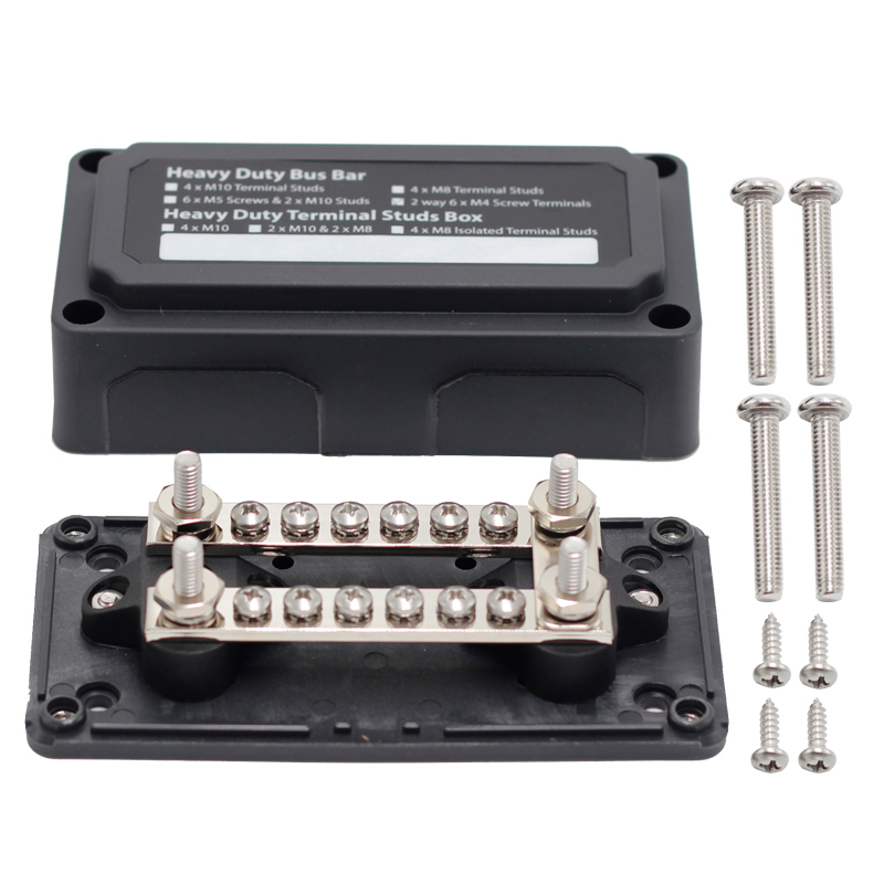 Marine Auto Heavy Duty 100A 4 Stud M6 Busbar Copper Terminals Block Power Distribution Block With Removable Plate Design Cover3