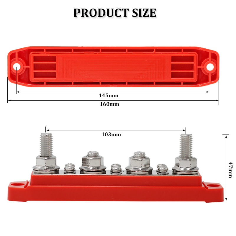 Busbar 4 x 3/8in Studs and 6 x #8 Screw Terminals Power Distribution Block with Ring Terminals2