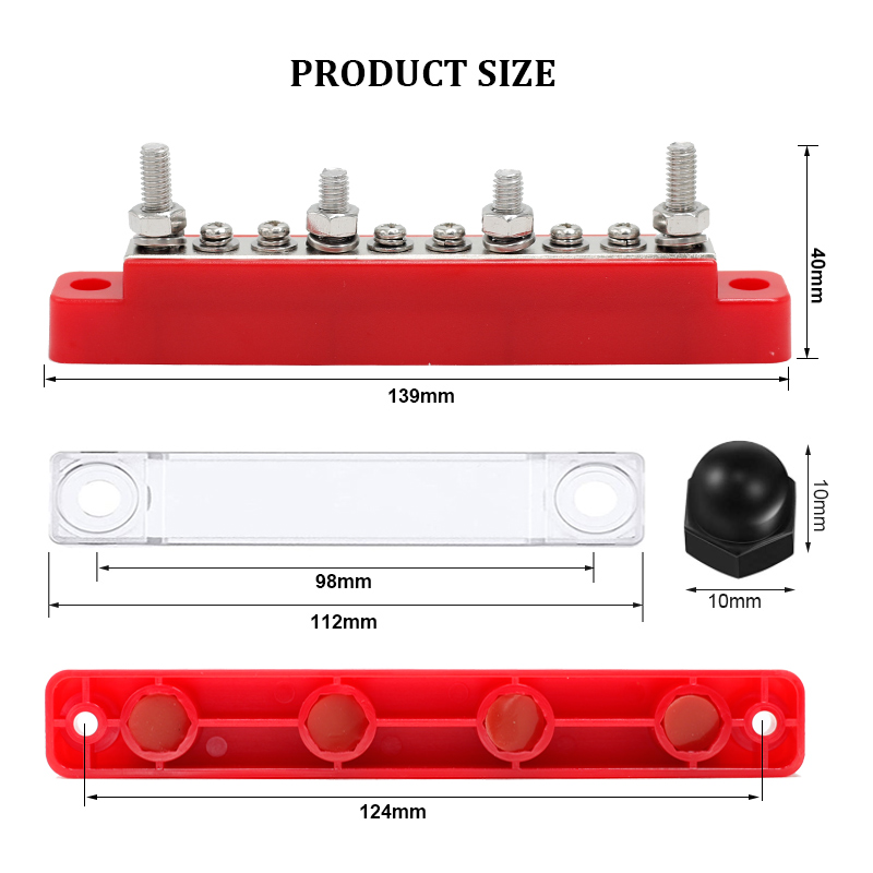 10 Way BusBar 48V Heavy Duty Distribution 4x M6Terminal Studs 6xM4 Terminal Screws Battery Copper Row BusBar for Car2