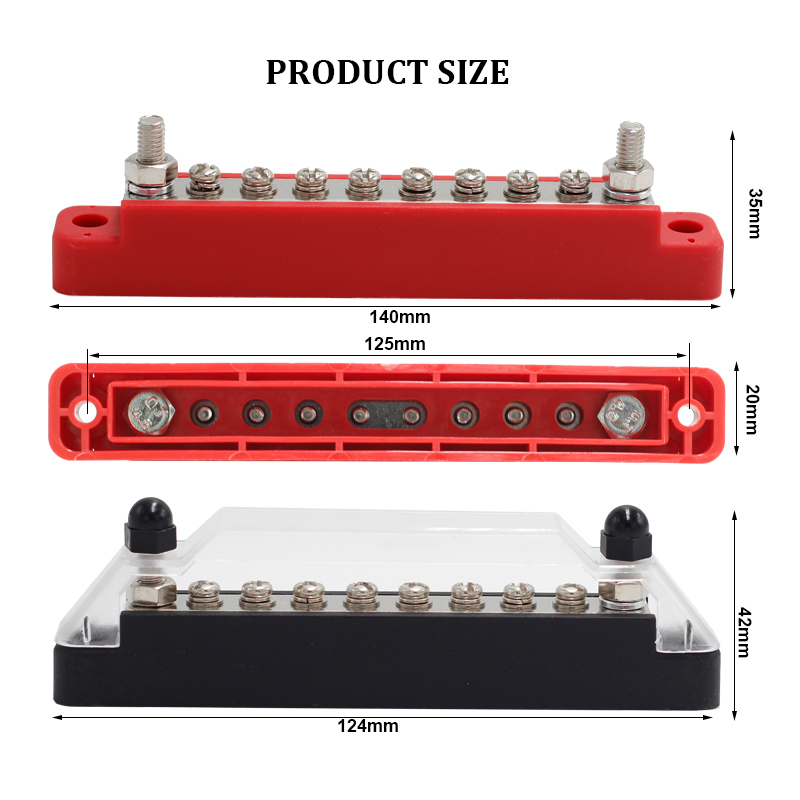 12V-48V Bus Bar Terminal Block Power Distribution Block 2 x M6 Terminal Studs 8 x M4 Terminal Screws Boat Truck2